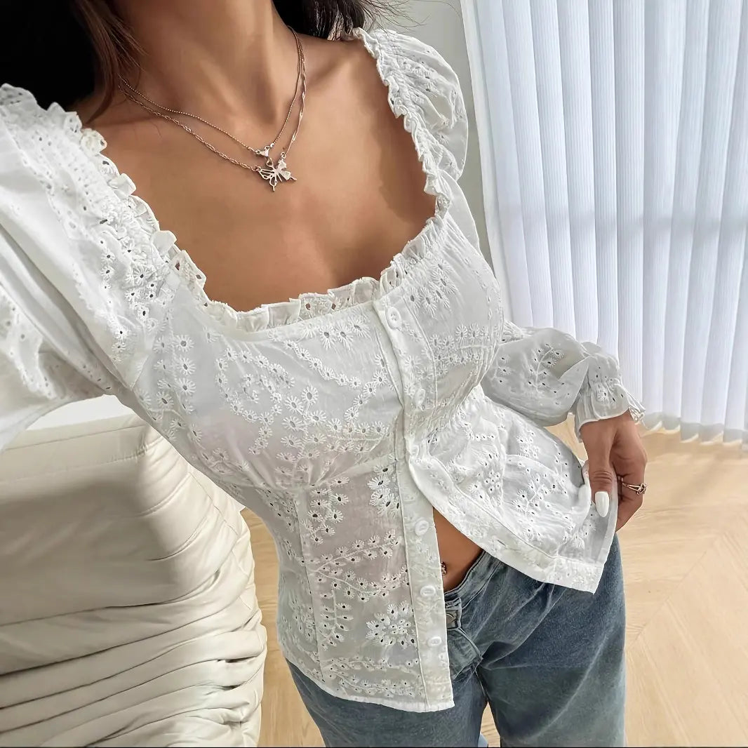 Blouse femme coton manches longues style romantique – SecretBombe