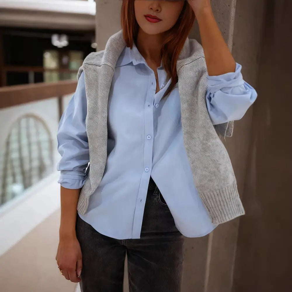 Chemise femme bleue loose fit style japandi chic – SecretBombe