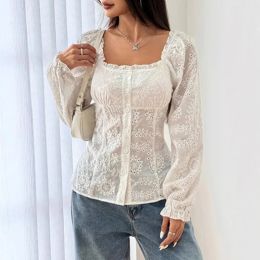 Blouse femme blanche en broderie anglaise coton chic – SecretBombe