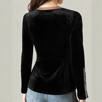 Top femme velours noir coupe slim chic – SecretBombe