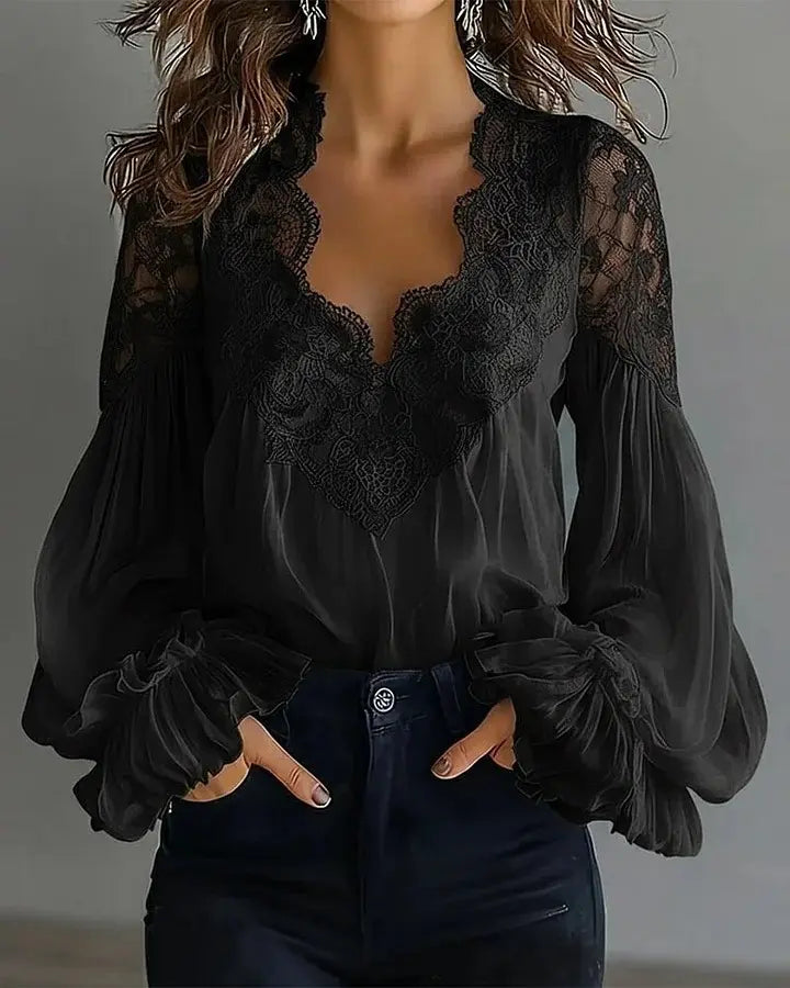Blouse femme en dentelle noire style romantique chic – SecretBombe