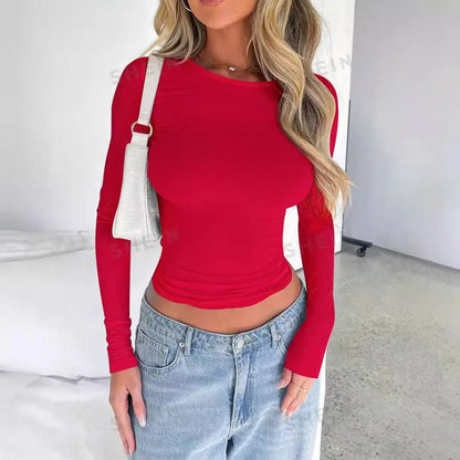 Haut femme rouge ajusté à manches longues style chic et tendance SecretBombe