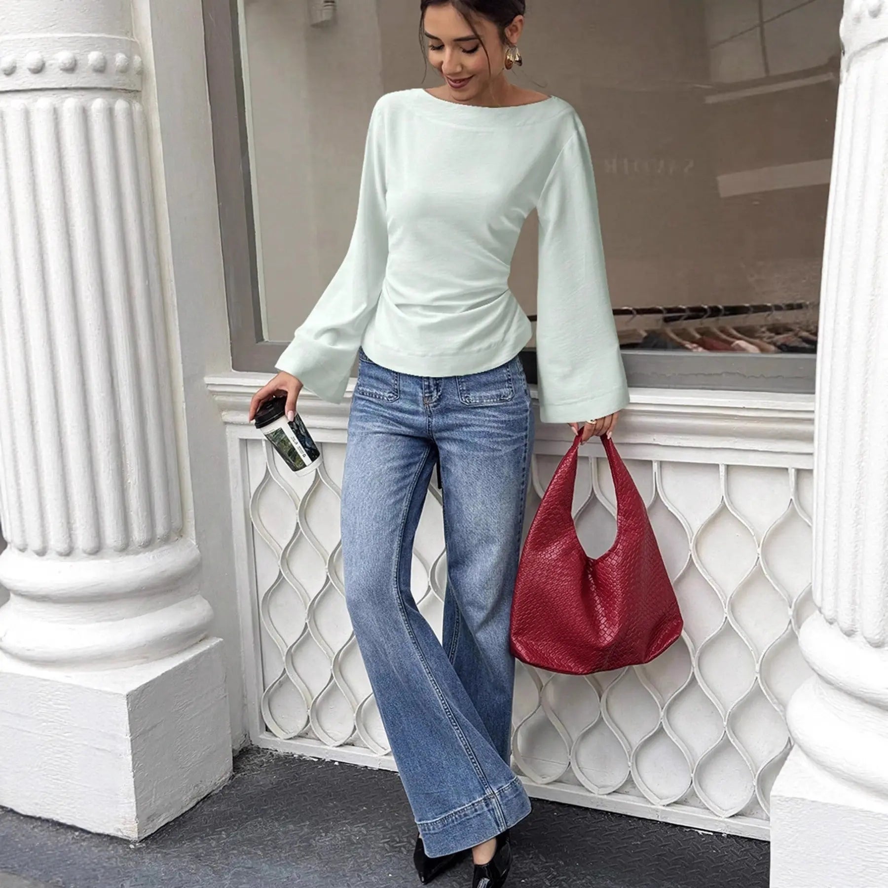 Top femme chic fluide manches longues évasées – SecretBombe