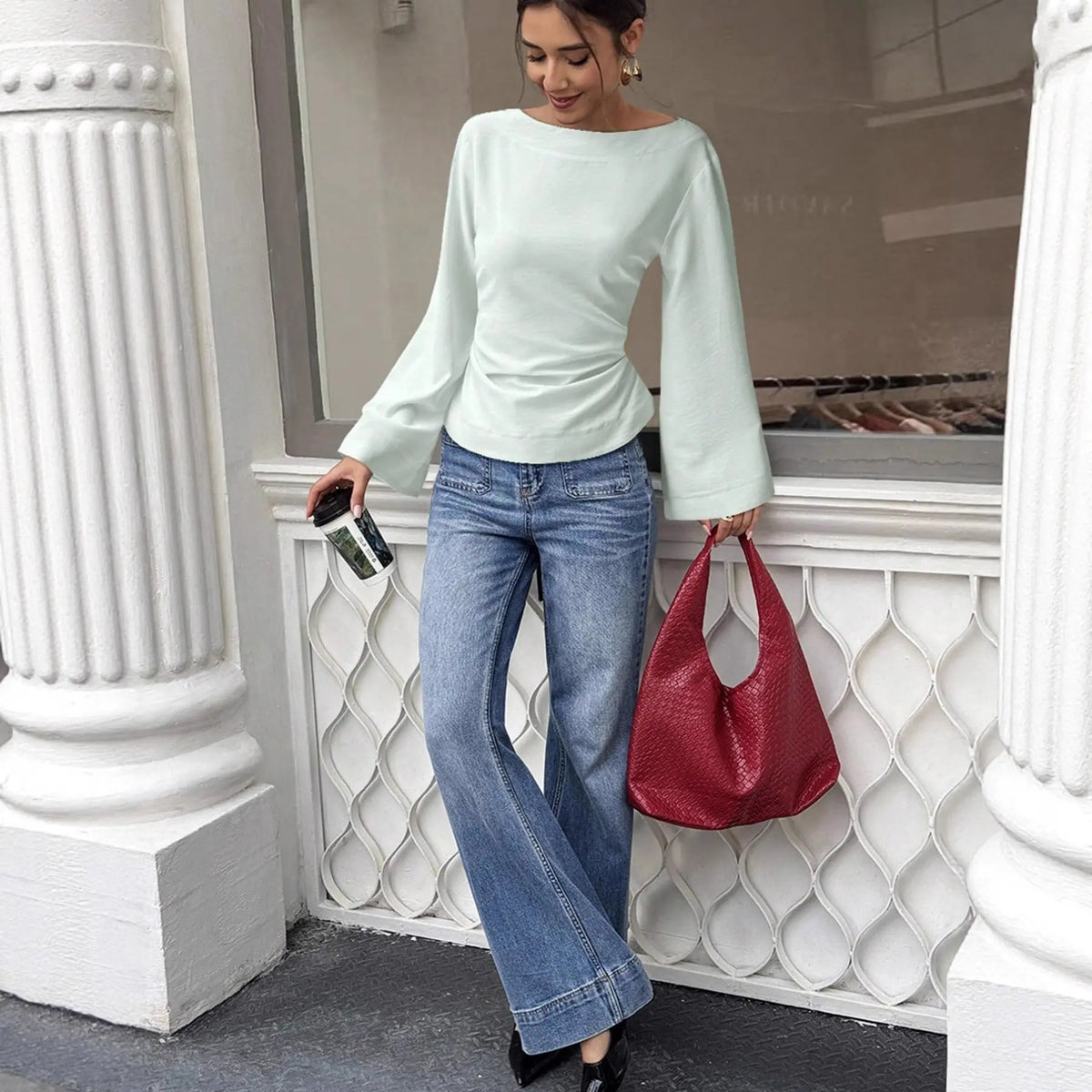 Top femme chic fluide manches longues évasées – SecretBombe