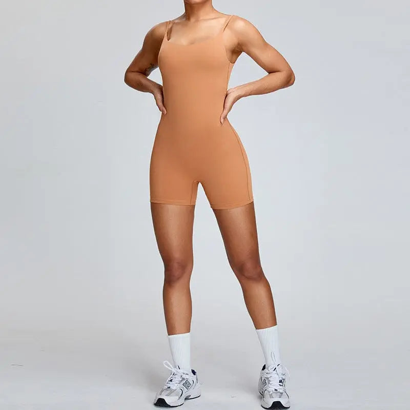 Haut de yoga  abricot, coupe ajustée et confortable, vue de face