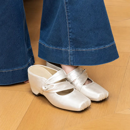 Mules femme blanches à talon avec bride croisée chic - SecretBombe