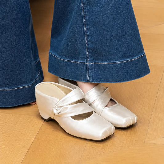 Mules femme blanches à talon avec bride croisée chic - SecretBombe