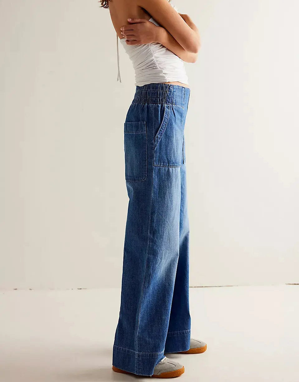 Jean femme taille basse en denim à coupe large SecretBombe