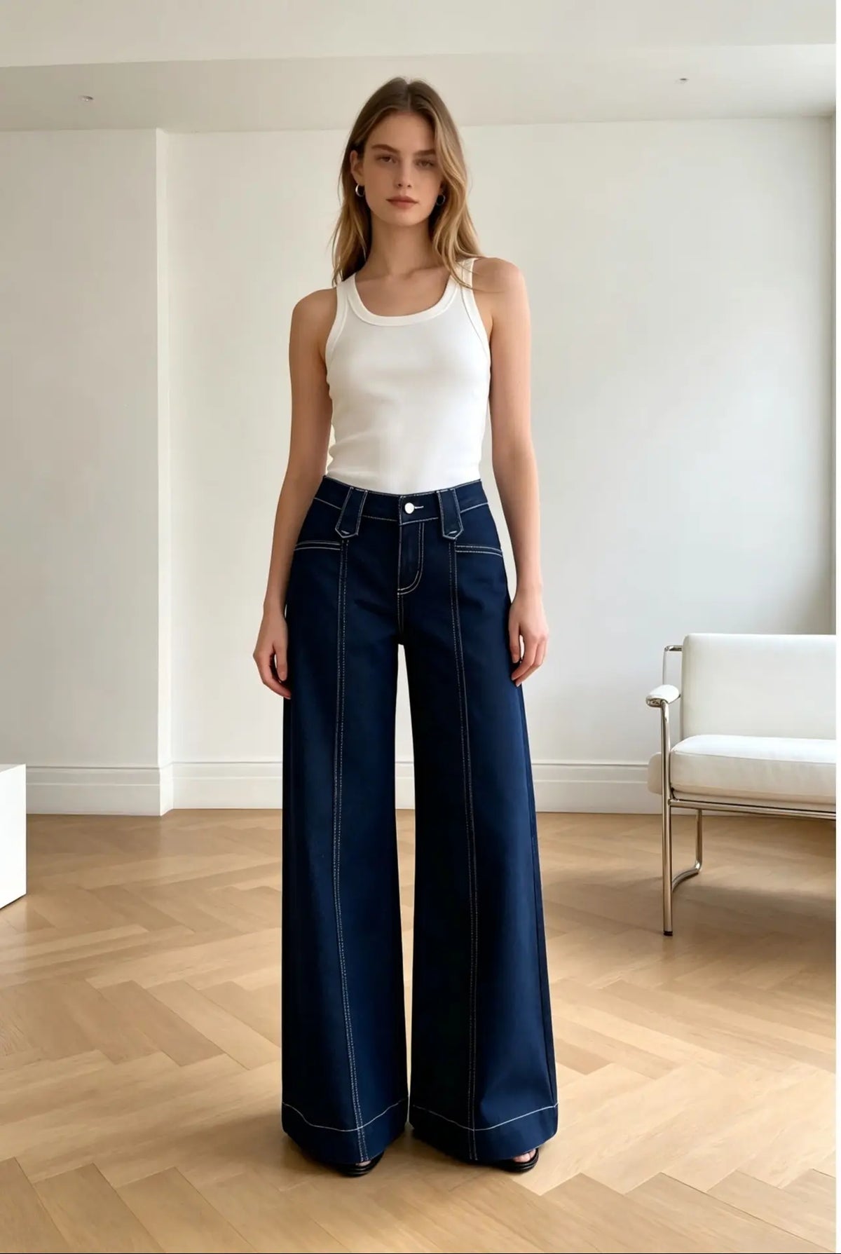 Jean wide leg femme bleu marine à coupe ample SecretBombe