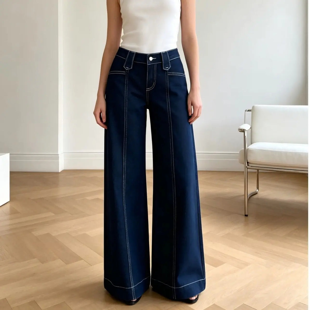 Jean ample femme en denim bleu marine à coupe large SecretBombe