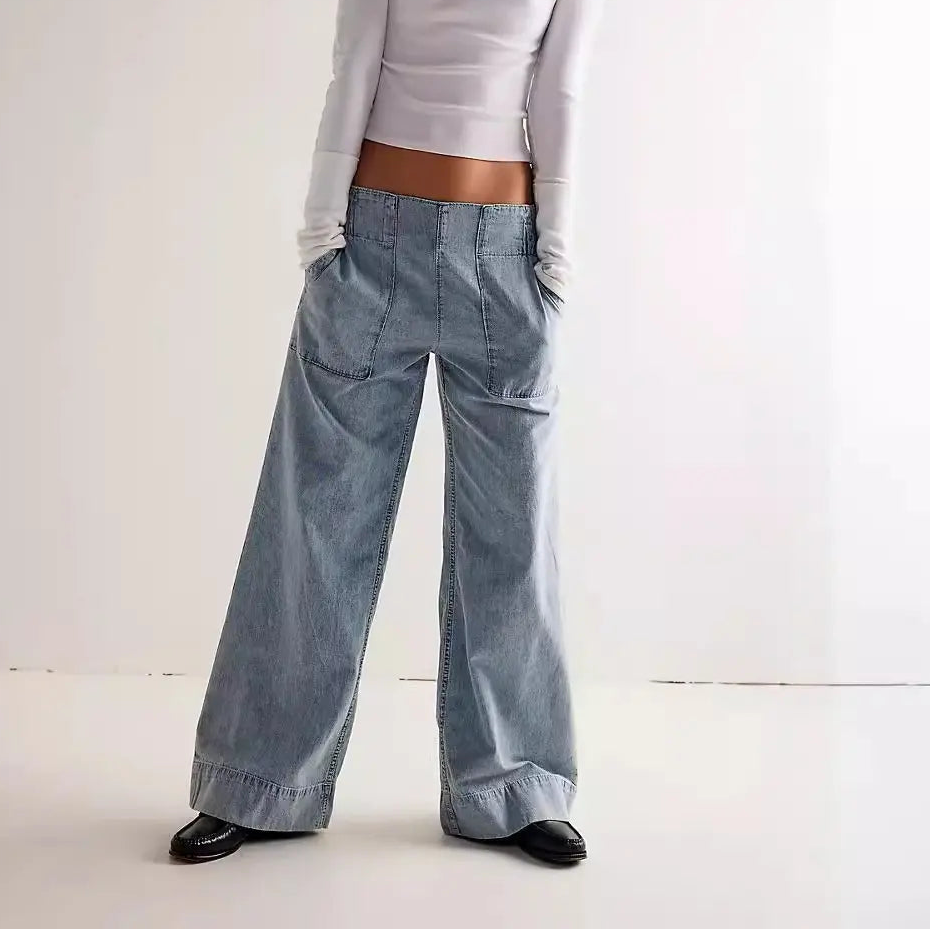 Jean ample femme taille basse en denim bleu délavé SecretBombe