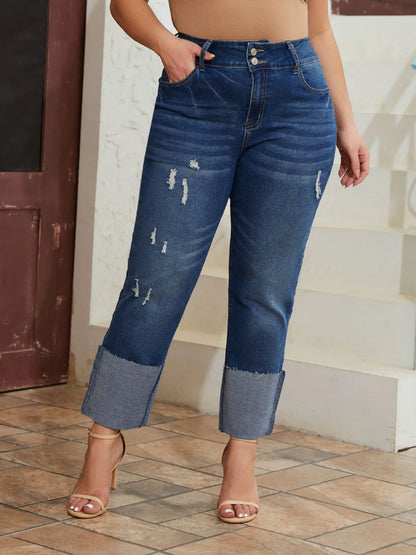 Jean femme bleu foncé avec revers larges aux chevilles SecretBombe