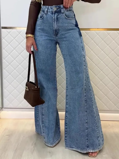 Jean femme en denim patchwork coupe large style élégant et moderne SecretBombe