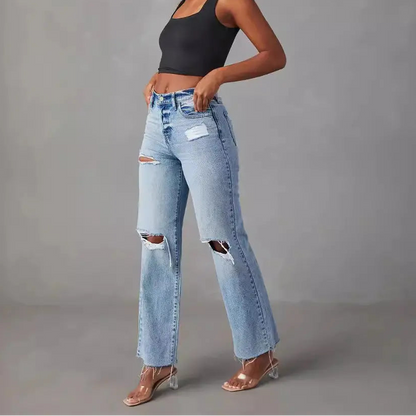 Jean femme bleu délavé avec genoux déchirés SecretBombe