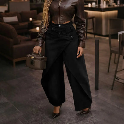 Jean large femme noir à taille haute asymétrique SecretBombe