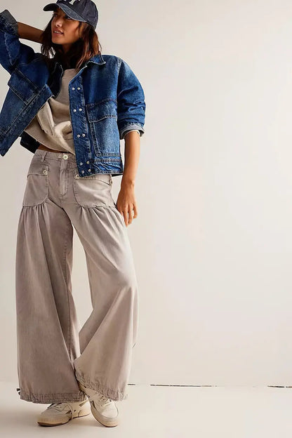 Jean femme large beige à coupe décontractée SecretBombe