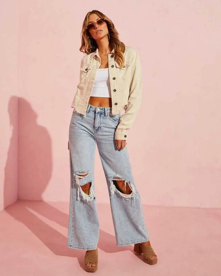 Jean large bleu clair femme avec genoux déchirés SecretBombe