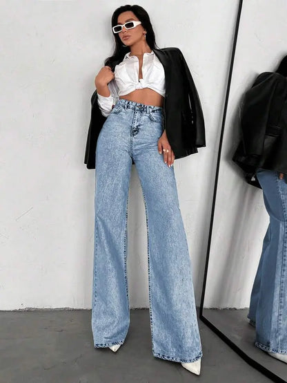 Jean femme bleu clair à coupe large et taille haute SecretBombe