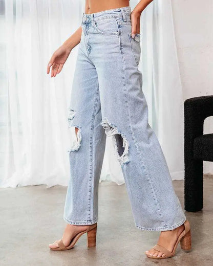 Jean déchiré bleu clair femme à coupe large S à 2XL SecretBombe