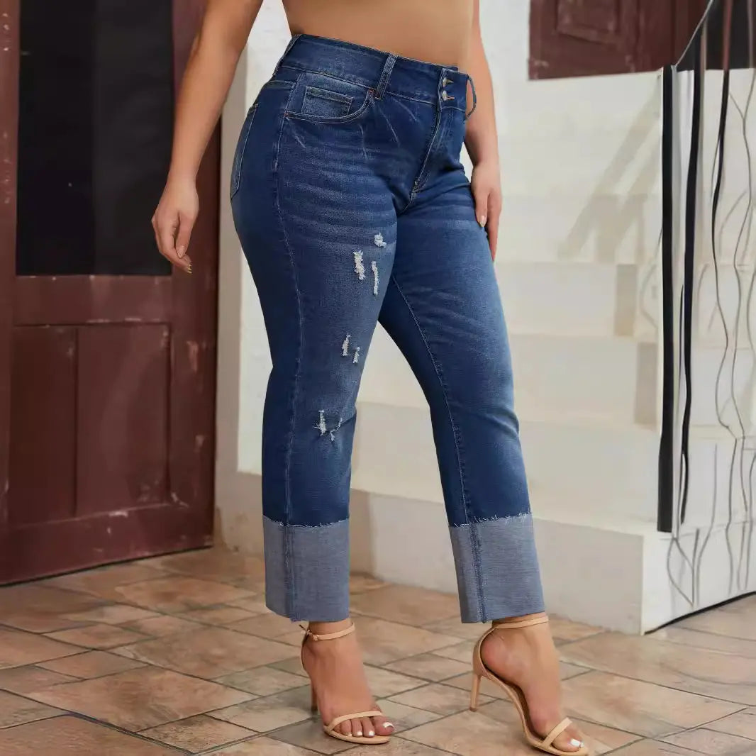 Vue de profil du jean femme bleu foncé SecretBombe