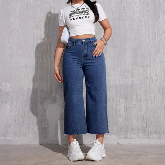 Jean wide leg femme bleu à coupe courte SecretBombe