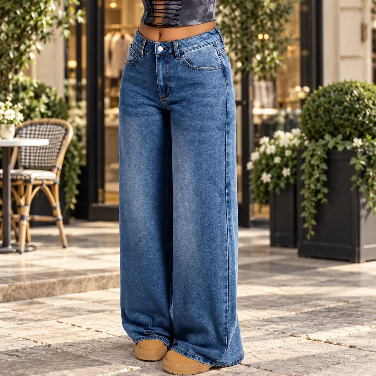 Jean femme bleu à coupe large et style décontracté SecretBombe
