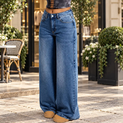 Jean femme bleu à coupe large et style décontracté SecretBombe
