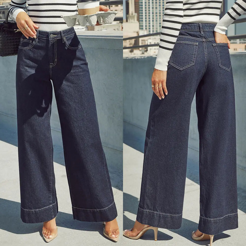 Jean femme bleu foncé coupe droite élégant et intemporel – SecretBombe
