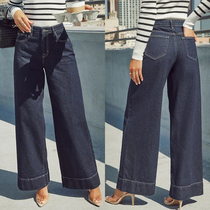 Jean femme bleu foncé coupe droite élégant et intemporel – SecretBombe