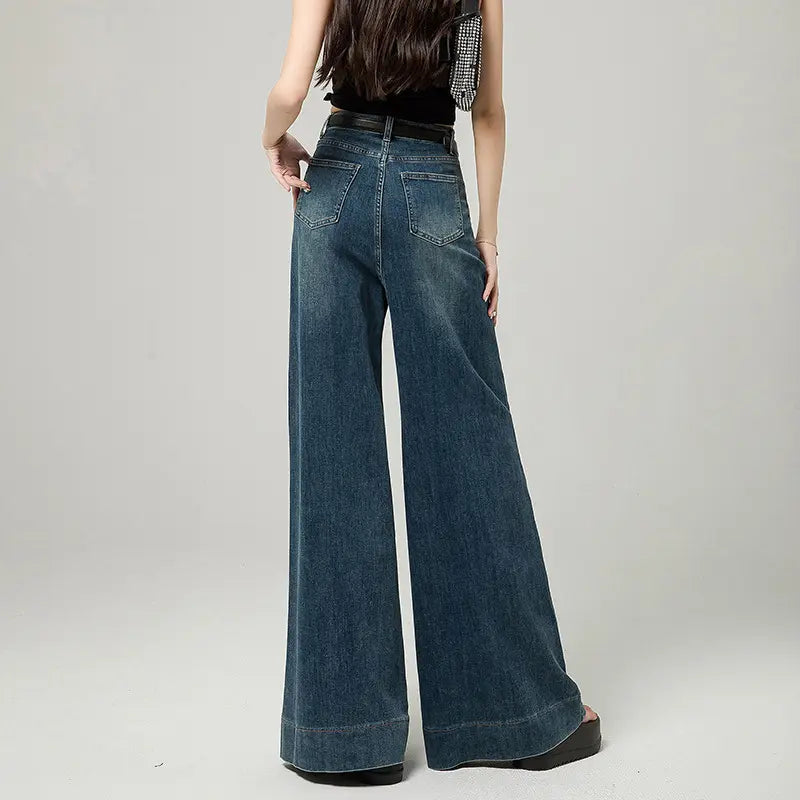 Jean large femme bleu foncé à taille haute SecretBombe