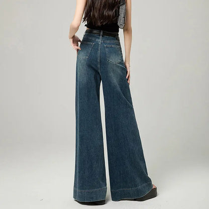 Jean large femme bleu foncé à taille haute SecretBombe
