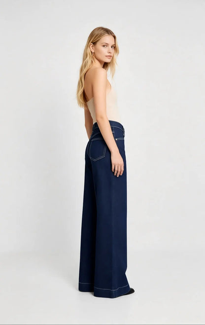 Jean large femme bleu marine à jambes larges SecretBombe