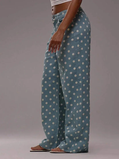 Jean large femme bleu à pois au style décontracté SecretBombe