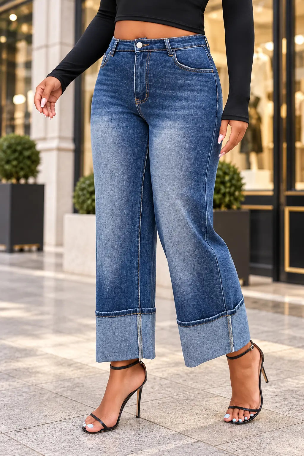 Jean femme bleu à revers pour un look chic SecretBombe