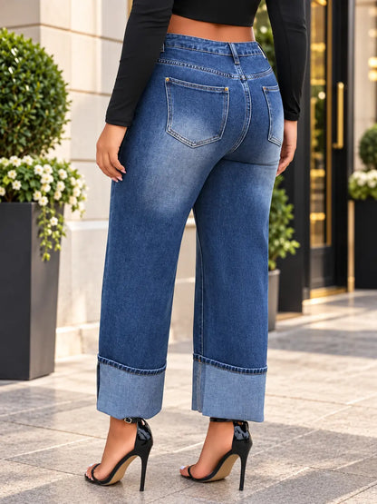 Vue dos du jean femme bleu avec revers SecretBombe