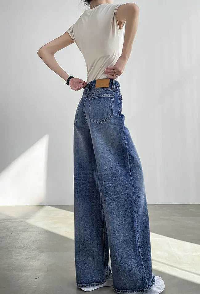 Jean taille haute femme bleu clair coupe droite – SecretBombe