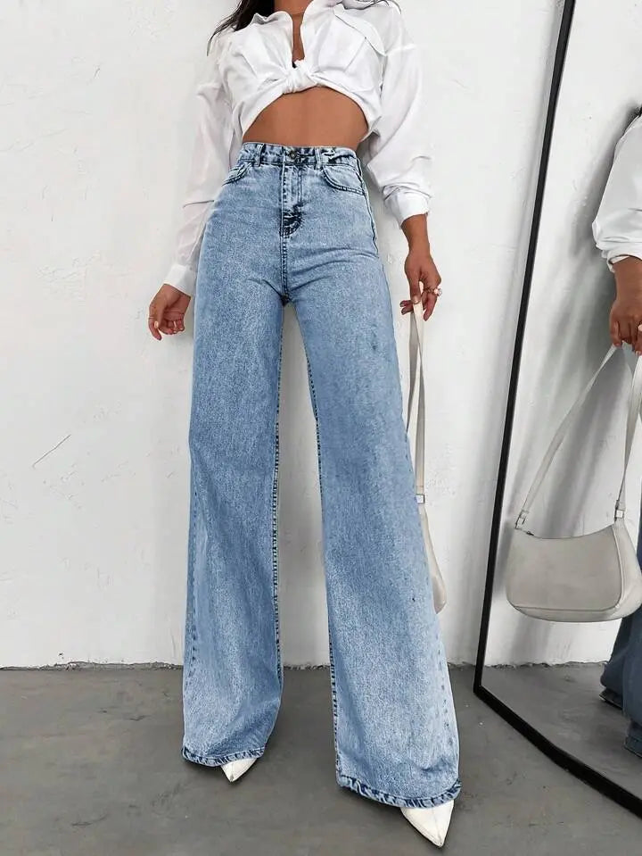 Jean large femme bleu clair délavé à jambes larges SecretBombe