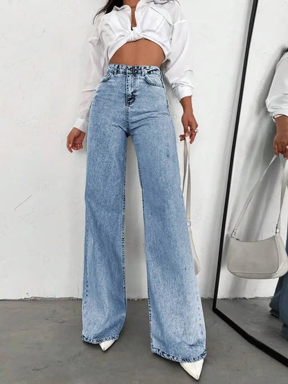 Jean large femme bleu clair délavé à jambes larges SecretBombe
