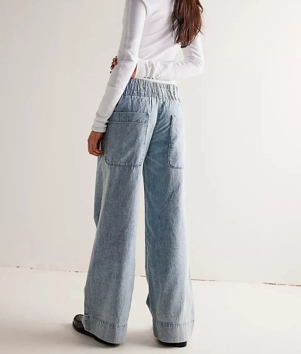 Jean large femme bleu délavé à taille basse SecretBombe