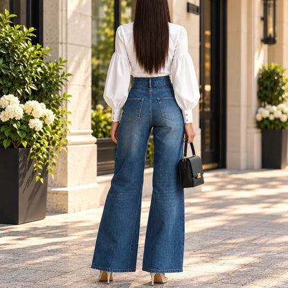 Jean femme en denim bleu avec détails zippés sur le devant SecretBombe