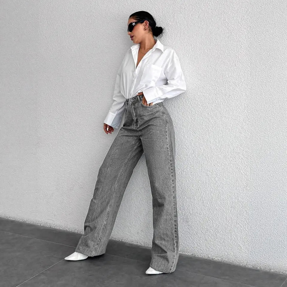 Jean femme en denim gris délavé à coupe large SecretBombe