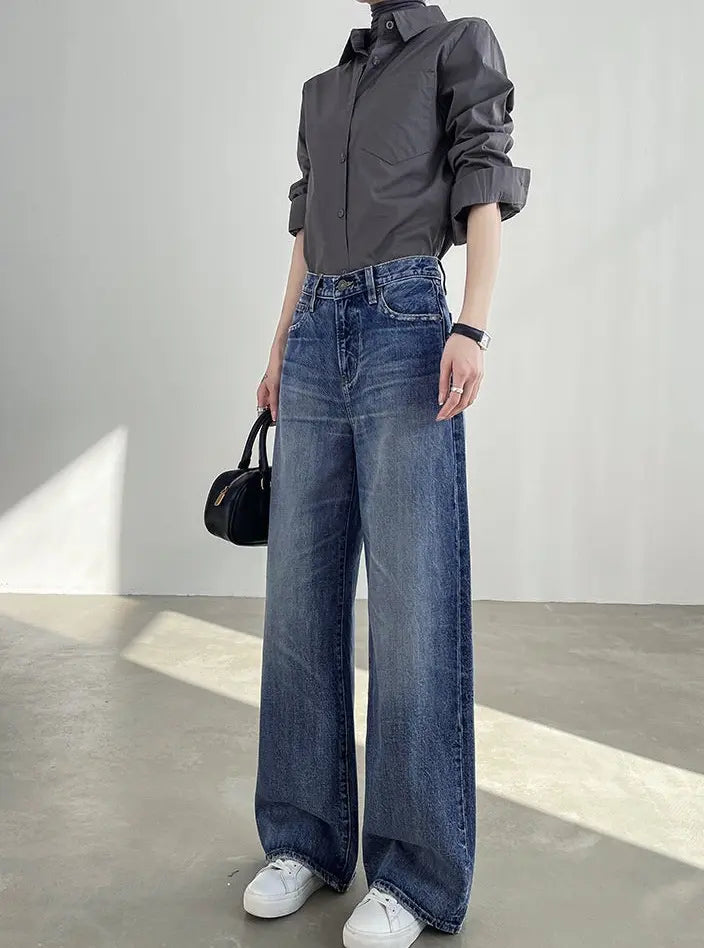 Pantalon denim femme large bleu clair confortable et stylé – SecretBombe