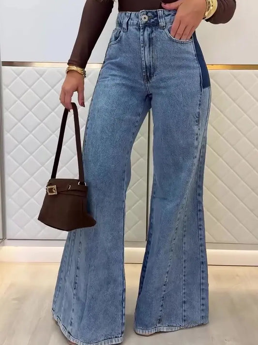 Jean femme patchwork vue dos coupe large denim structuré SecretBombe