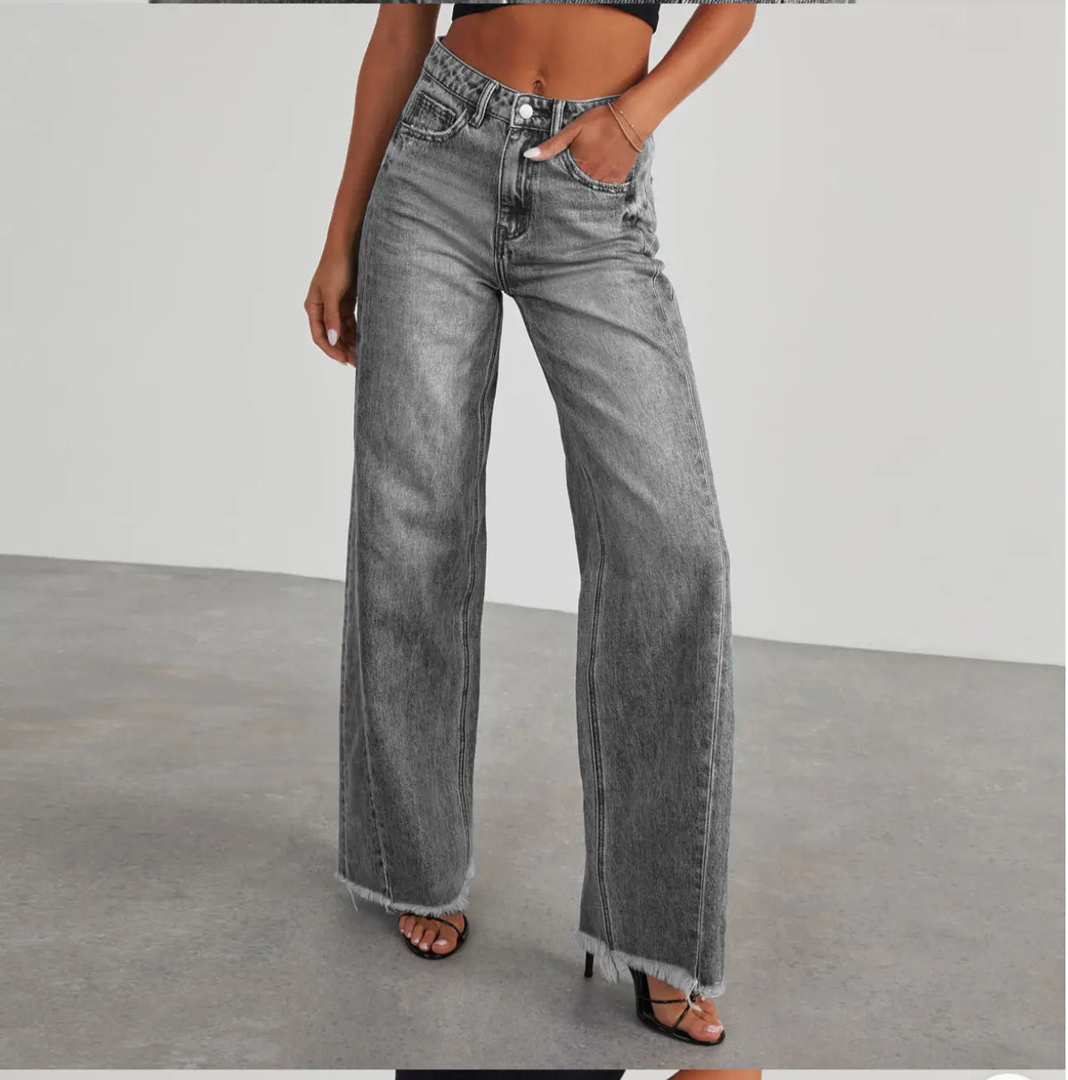 Jean large femme gris délavé à taille basse SecretBombe