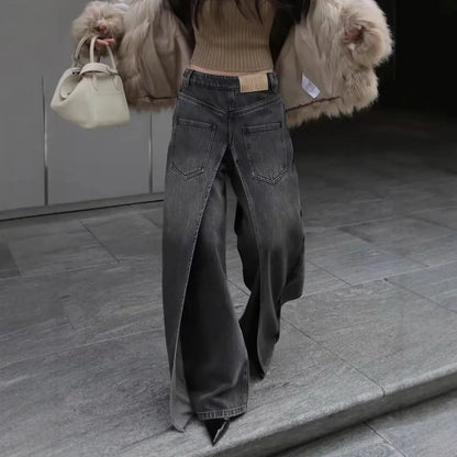 Jean ample pour femme, coupe droite, denim premium, tendance européenne.