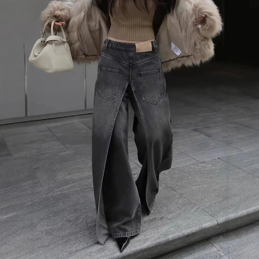 Jean ample pour femme, coupe droite, denim premium, tendance européenne.