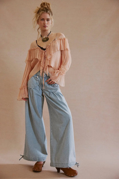 Jean large femme bleu délavé au style décontracté SecretBombe
