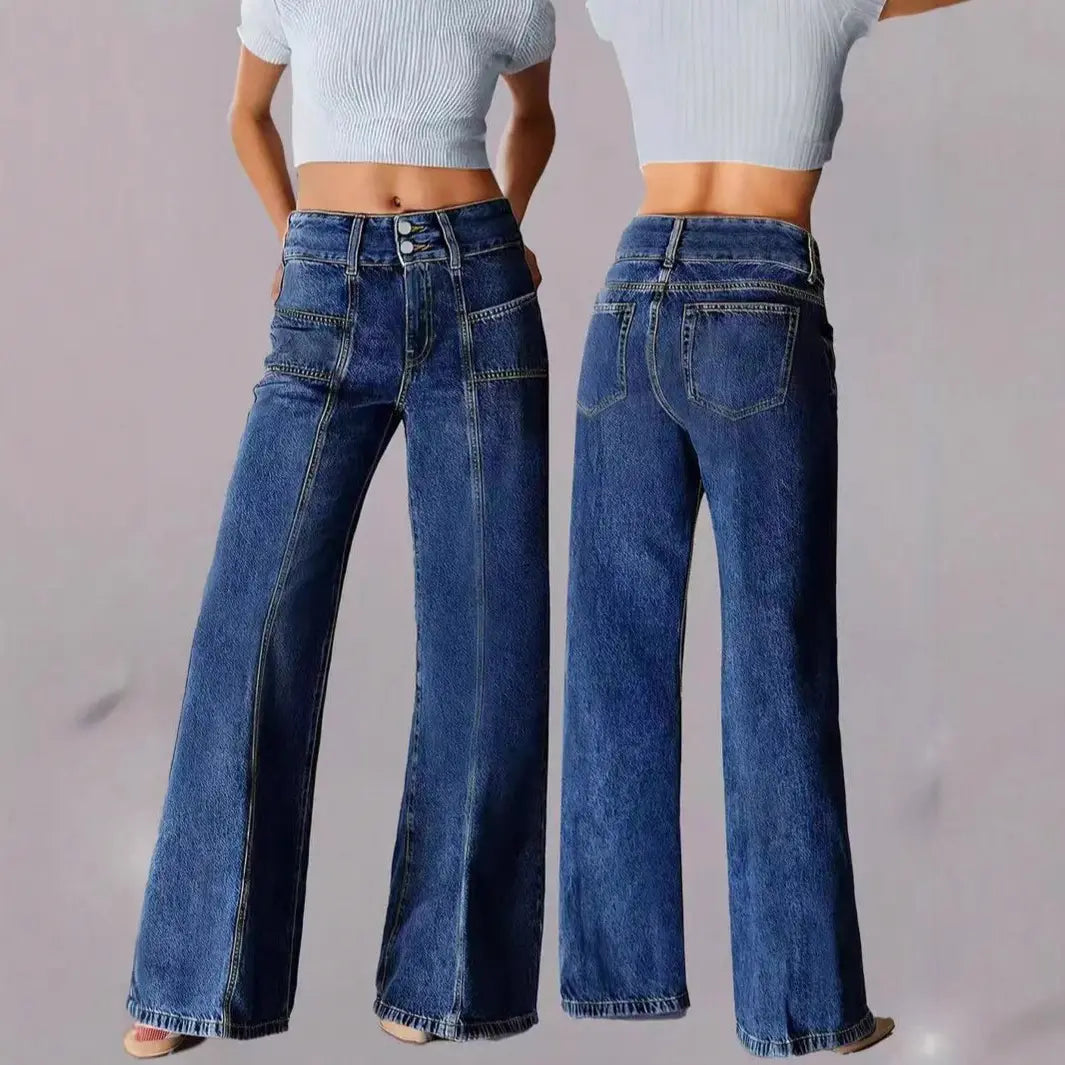 Jean femme loose taille mi-haute bleu marine denim stretch – SecretBombe