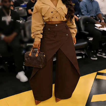 Jean femme marron à jambes larges et boutons SecretBombe