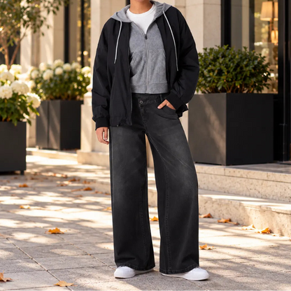Jean femme noir à coupe large et taille basse SecretBombe
